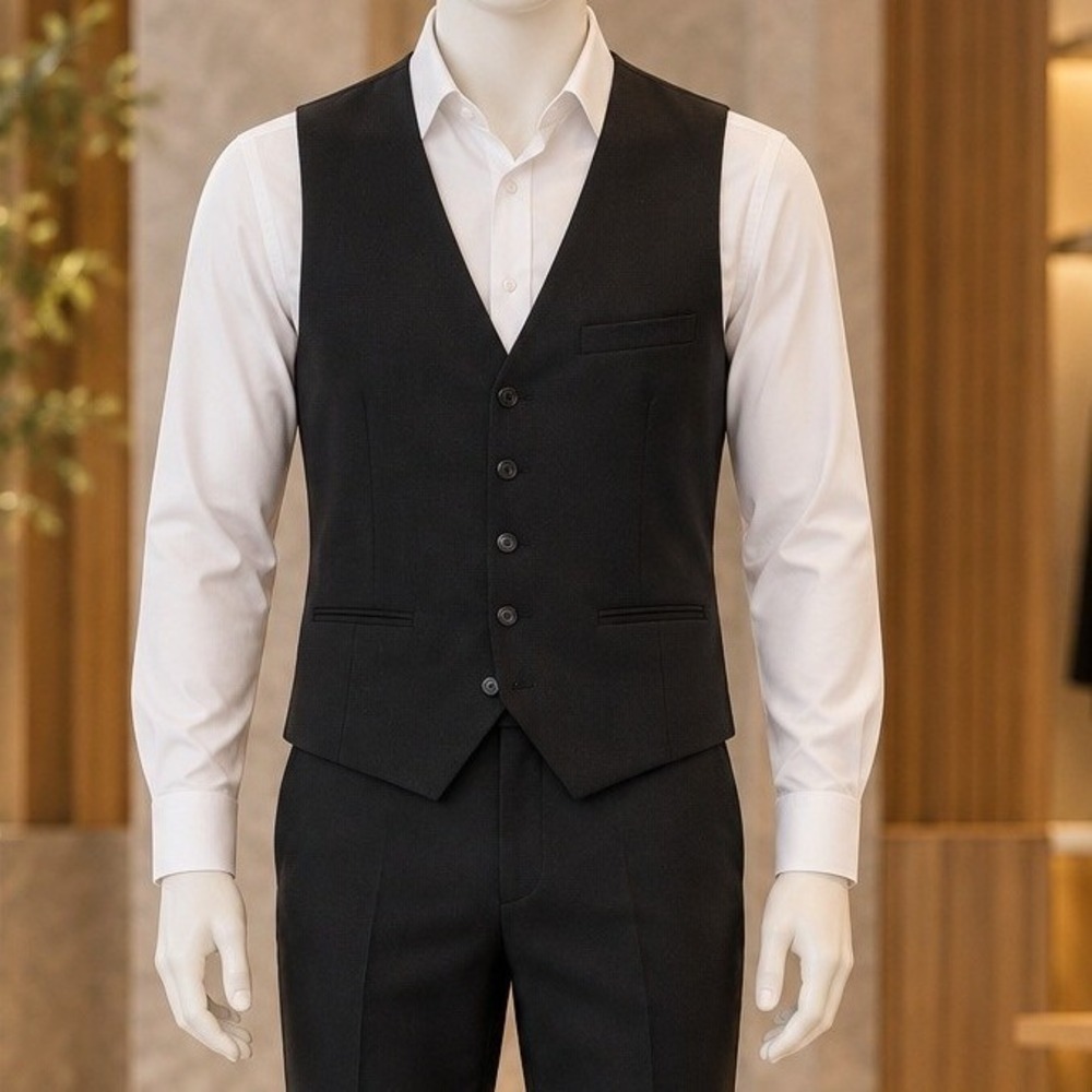 Topman Mens Waistcoat Black Solid Button Front Cinch Back Size 36
